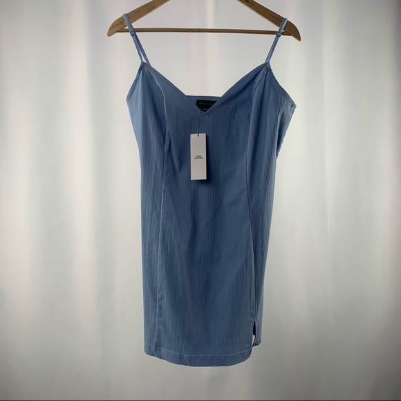 NWT Urban Outfitters Eldridge Notched Bodycon Mini Dress in Blue Size Large - Picture 5 of 10